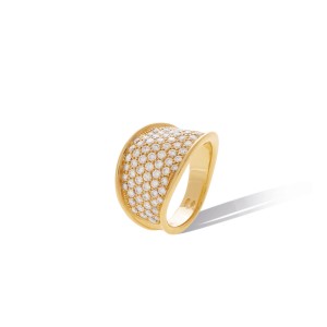 Marco Bicego Lunaria Collection 18K Yellow Gold and Diamond Pave Ring
